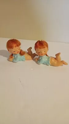 Vintage Napco Ware Baby Girls Red Hair Japan Set Of 2 C-7589 • $20