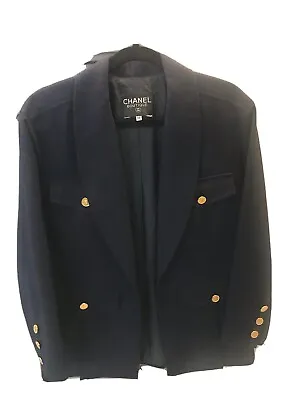 $675 • Buy CHANEL Blazer / Jacket Wool Gold Chanel Buttons Vintage Made In France Size 38