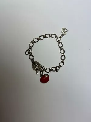 Genuine Links Of London 925 Silver T-bar Bracelet & Red Heart Charm Solid Silver • £50