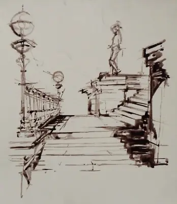 Original Dark Brown Ink Line Drawing Of The Steps To  The UCL Building London • £99.99