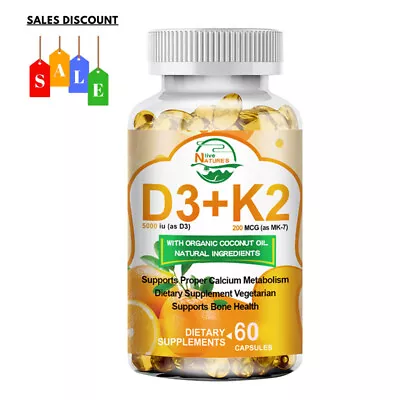 Vitamin K2 (MK7) With D3 5000 IU Supplement BioPerine Capsules Immune Health • $10.69