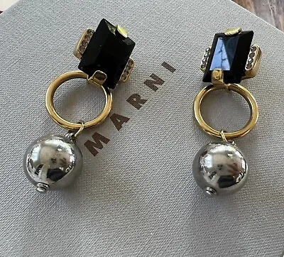 Marni Black Brass Silver Ball Drop Earrings Rare Unique Made In Italy $650 • $640