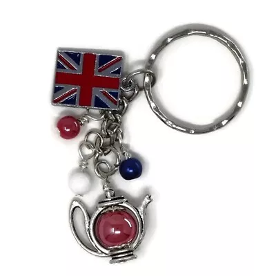 Silver Keyring - Teapot With Union Jack Flag - Royal Coronation Gift • £5.99