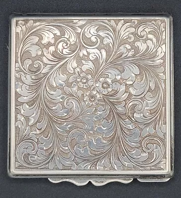 Vintage 800 Silver Hand Chased Compact Box C.1930 ALL Solid Silver Nice Work   • $89.99