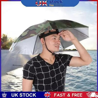 Umbrella Hat Foldable Outdoor Sun Shade Waterproof Camping Headwear Cap • £6.19