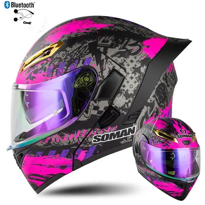 DOT Bluetooth Flip Up Motorcycle Helmets Motorbike Modular Helmet W/sun Lens ECE • $76.22