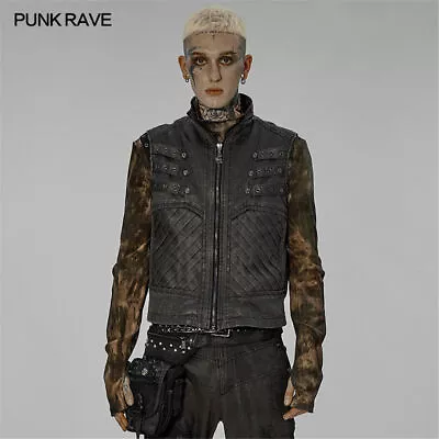 PUNK RAVE Men's Western Cowboy Vintage Motorcycle Vest Casual Sleeveless Jacket • $154.21