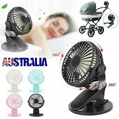 Portable 360 Mini Fan Travel Rechargeable USB Clip On Desk Fan Pram Cot Car New • $21.49