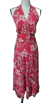 Vintage Oscar De La Renta Silk Chiffon Dress Halter Maxi Floral Size 16 • $198.98