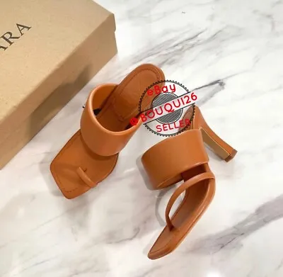 $110 • Buy Zara New Leather High-heel Sandals With Padded Straps Brown 2332/510