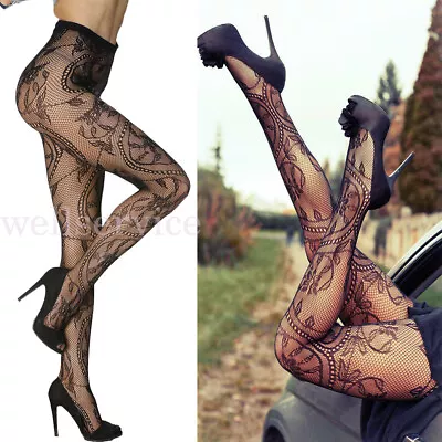 £3.11 • Buy Sexy Pantyhose Stockings Fishnet Floral Lace Pattern Fashion Tights Black UK