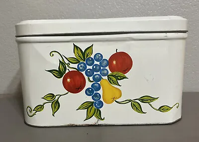 Vintage Metal Tin Bread Box Hinged Lid Fruit & Vines 13.75” X 9.75” X 8.25” • $24