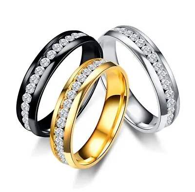 Gorgeous 6MM Titanium Steel Ring With Sparkling Rhinestones  Gift For Women Girl • $8.99