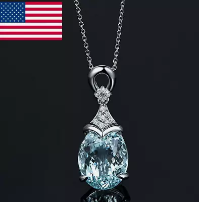 Women 925 Silver Aquamarine Gemstone Pendant Necklace Valentine's Day Gift • $7.56
