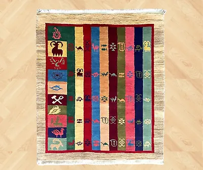 Hand Made Qashqai Rug Fine Persian Wool Stripe Carpet 5'4  X 4'7  Cleaned • $1361.47