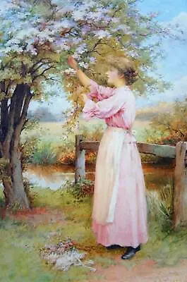 Lady Picking Apple Blossoms By Charles Edward Wilson • $15.95