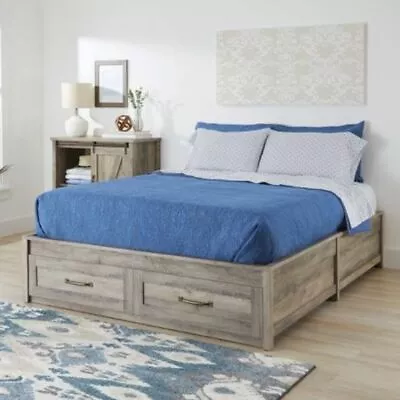 $469.99 • Buy Modern Farmhouse Queen Platform Bed Frame With Storage Drawers Rustic Gray NEW