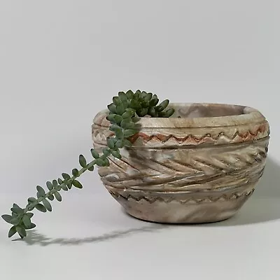 VINTAGE Stoneware Handmade Planter 5.5” Pink Multi Flower Pot DRAINAGE HOLE • $27.99