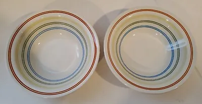 Vintage Mount Clemens Pottery Bowls Multi Color Stripes 8  Set Of 2 • $18