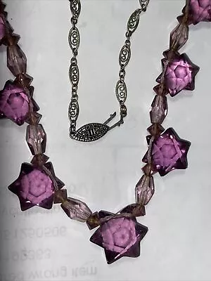 Necklace Czechoslovakia Purple Amethyst Art Glass Art Deco Stars Original 1930s • $229