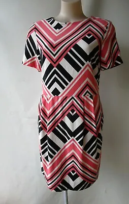 $18.99 • Buy ASOS Size 14  Black White Pink Geometric Print Dress Short Sleeve 