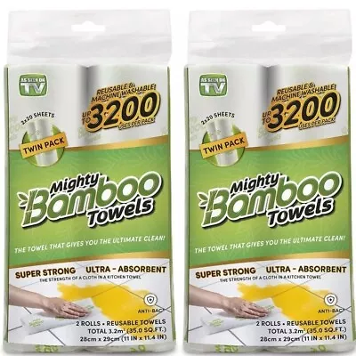 Pack Of 2 Mighty Bamboo MBT2PK12 Ultra-Absorbent Reusable Bamboo Towels Twin Pks • $19.99