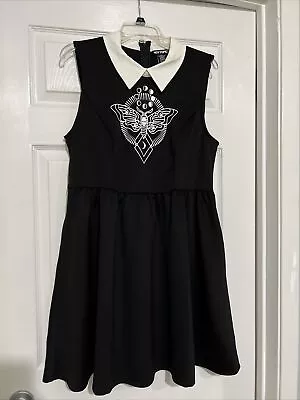 Hot Topic Death Moth Sz XL Dress Stretch Waist Black White Collar Pockets Gothic • $20