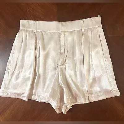 Zara NWT Silk/Silky Feel Cream/Champagne High Rise Shorts Size M • $17.50