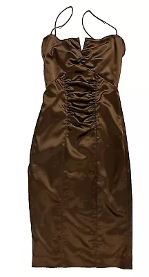 NICOLE MILLER COLLECTION Ruched Satin Sleeveless Bodycon Dress Copper/Brown EXC • $49.99