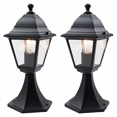 Set Of 2 Modern IP44 Outdoor Post Pedestal Lights Lantern Style Black • £21.99