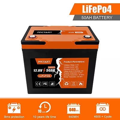 PFCTART 12V 50Ah Deep Cycle LiFePO4 Lithium Battery For RV Off-grid Solar System • $169.58