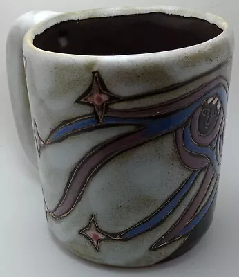 MUG By MARA Mexico Stoneware 1/4 Moon Stars DOVE Face With FACE In Its Hair 16oz • $23.99