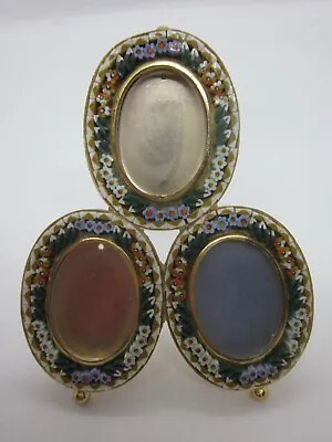 Vintage MC Micro Mosaic 3 Photo Frame Metal 3x3.5  Floral Neiman Marcus Italy • $77