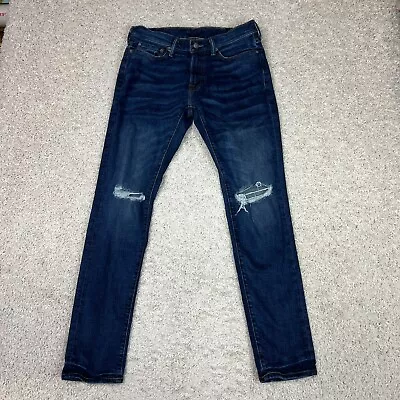 Abercrombie & Fitch Jeans Mens 32x32 Blue Denim Stretch Skinny Distressed • $17.99
