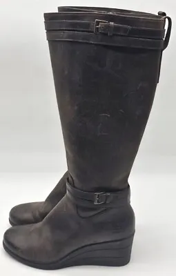 UGG Tall Riding Boots Brown Womens 8 Knee High Wedge Leather Waterproof 1003362 • $24.33