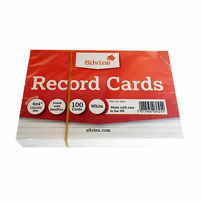 £2.99 • Buy Silvine Record Index Cards Ruled 152x101mm (6 X4 ) Pack Of 100 White