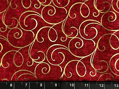 Tina Scrap 9 X21  Valentine Christmas Red Pink Swirl Metallic Gold COTTON Fabric • $2.99