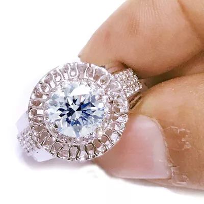 3.55 Ct Vvs+:+Near White Moissanite Diamond Anniversary Silver Men's Ring Size 9 • $0.99