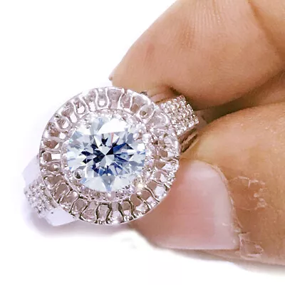 3.55 Ct Vvs1: Near White Moissanite Diamond Anniversary Silver Men's Ring Size 9 • $0.99