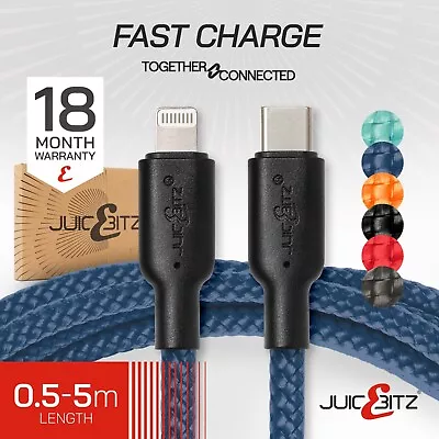 JuicEBitz® Braided Fast Charger Cable For Apple IPhone 14 13 12 11 X 8 IPad IPod • £13.99