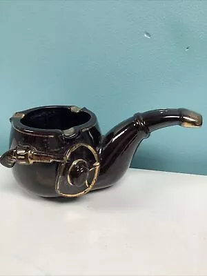 Vintage Sonsco Japan Pipe Shaped Old Western Style Hat & Gun Ashtray - Gold Trim • $19.98