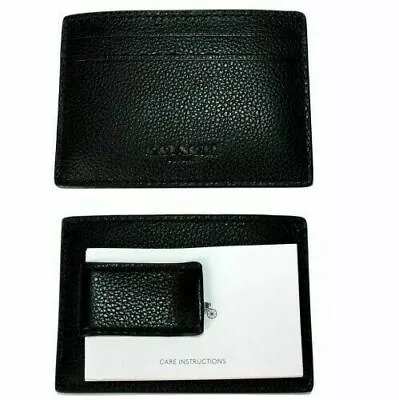 Coach F75459 Money Clip Card Case Calf Leather Wallet - Black • $44.99