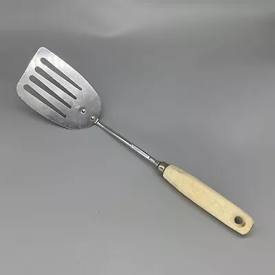 Vtg Ekco Slotted Angled Spatula 13” Chrome Plated Plain Wood Handle Hang • $14