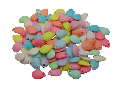 50 Pcs - Mixed Pastel Acrylic Colour Flat Faceted Teardrop Beads 17mm Drop H27 • £1.95