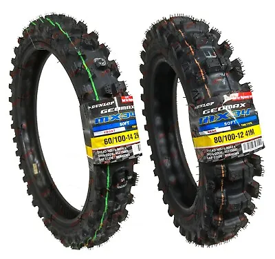 Dunlop 60/100-14 80/100-12 Tire Set MX34 Front Rear CRF110 KLX110 TTR110 • $119.99