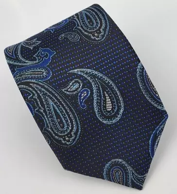 Loensee Microfiber Tie Blue Silver Black Paisley Men Necktie Skinny 59 X 2.7/8 • $9.74