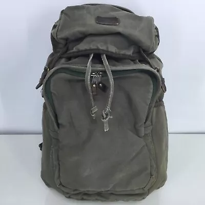 Olive Drab Canvas Leather Backpack Cremieux Zippered Pockets Padded Back Panel • $29.95