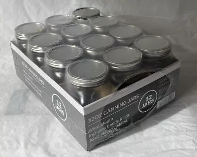 Canning Jars With Lids And Bands Wide Mouth 4 Cups Mason Jars 32 Oz 12 Ct • $19.92