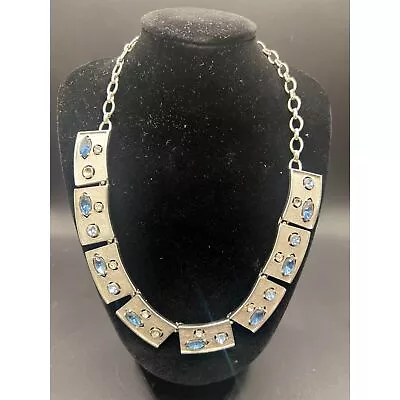 Vintage Signed Sarah Coventry Blue Rhinestone Choker Necklace1970's Jewelry 2062 • $40