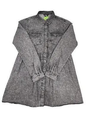 LTS Long Tall Sally Ladies UK 14 Grey Washed Peplum Denim Buttoned Shirt Dress. • £14.50